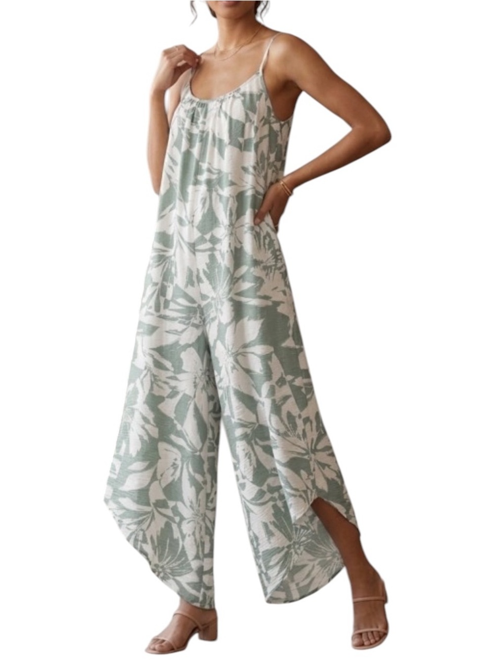 Women’s Sage Tropical Print Spaghetti Jumpsuit